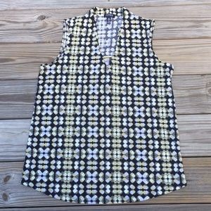 Jones New York Kaleidoscope Pattern career blouse green black white sz medium